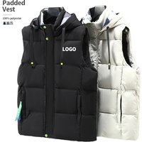 Removable Hood Thick Puff Cotton Filling Polyester Fabric Drawstring Streetwear Sleeveless Jacket Padded Puffer Vest