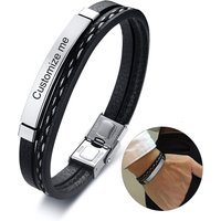 High Quality Stainless Steel Men's Leather Bracelet Custom Gold Black Silver Magnetic Bangles with Lettering Mainly Made Silver