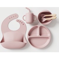 6PCS Food Grade Silicone Easy Clean BPA Free Bib Suction Plate Bowl Straw Cup Spoon Fork Custom Logo Baby Feeding Set