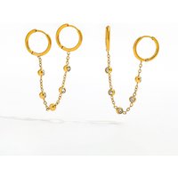 New Trendy Earring 18K Gold Plated Chain Tassel Double Huggie Earring for Women Stainless Steel Fashion Jewelry Wholesale