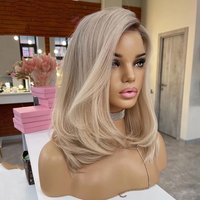 Beautiful Layered Ombre Blonde Color Short Bob Wig Human Hair Swiss Lace Front Wigs With Light Brown Root