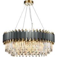 LED Art Deco Black Golden Stainless Steel Crystal Chandelier Hanging Lamp Lighting Lustre Pendant Lighting Fixture for Foyer