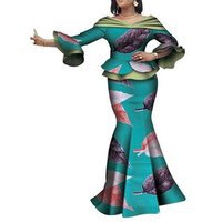 2019 Africa Style Two Piece Skirt Set Dashiki Elegant Clothing Ruffles Sexy Crop Top and Skirt Women Sets for Wedding WY4188