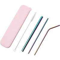 wholesale 3 straw 1 brush 1 box set FDA reusable colored drinking metal stainless steel straws with case and brush
