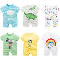 Custom Wholesale 2019 Short Sleeve Newborn Baby Boys Girls Onesie 100% Organic Cotton Clothes