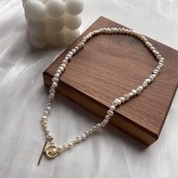 5-6mm Baroque Freshwater Pearl Necklace for Women Simple 18k Gold Plated Copper OT Buckle Collarbone Chain Choker Classic
