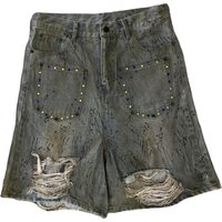 DENIMGUYS 2024 Fashion Men's Ripped Jeans Shorts Custom Spray Paint Dirty Mud Washed Distressed Denim Shorts