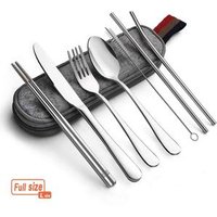8 Piece Reusable Travel Utensils Silverware with Case, Stainless steel Portable Flatware Camping Cutlery Set With Metal Straw