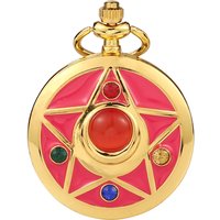 BOSHIYA Moon Gold Rhinestone Star Quartz Pocket Watches for Girl Women with Chain Necklace Cosplay Accessories Gifts Box