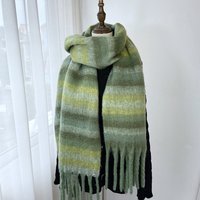 Autumn Winter Ladies' Soft Warm Mohair Scarf Korean Style Long Wool Plaid With Tassel Digital Printed Polyester Wholesale