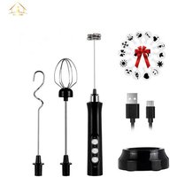 Milk Frother Handheld 3 Speeds Electric Milk Frother by USB Rechargeable with 3 Stainless Whisks
