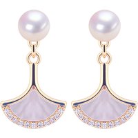 SHDIYAYUN Wholesale Women's Natural Freshwater Pearl Stud Earrings With Shell Ginkgo Leaf