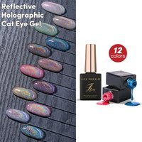 JTING Hot Popular Reflective Holographic Cat Eye Gel Polish 12 Colors Diamonds Night Glitter Graphics Cat Eye Uv Nail Gel OEM