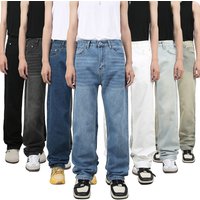 Custom Streetwear High Quality Vintage Washed Heavyweight Casual Long Denim Pants Mid Waist Jeans