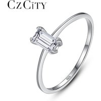 CZCITY Silver 925 Rings Thin Ring Cubic Zircon Jewelry Diamond Emerald Cut Women Wedding Eternity Rings