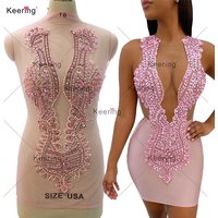WDP-148 Hot Product New Color Pink Prom Rhinestone Stone Body African Applique for Dresses