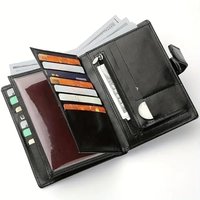 Men's Passport PU Leather Wallet Multiple Card Slots and a Clear ID Window Vintage Business Card Bag