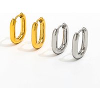 18K Gold Plated Dainty Oval U Hoop Earrings for Women New Trendy Stainless Steel Wedding Jewelry Geometric Pattern Design