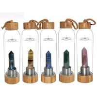 Double Lids Energy Borosilicate Wholesale Glass Infused Drink Crystal Water Bottle Custom Logo