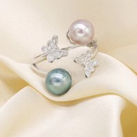 R091 DIY Natural Freshwater Pearl Ring Accessory 925 Sterling Silver Adjustable Size for Women