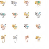 New Design Stainless Steel Gold Plated 18K Zircon Stud Earrings with Internal Thread for Women