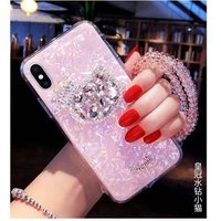 New arrival Luxury leather Croco printing fuzzy ball bracelet mobile phone case for universal version phone