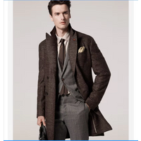 Men's Wool Coat Business Fashion Winter Medium Long Woolen Cloth Loose British Woolen Coat