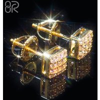 Pass Diamond Tester 14K 18K Gold Square Earrings Iced Out Round Brilliant Cut Vvs Moissanite Fine Jewelry Earring
