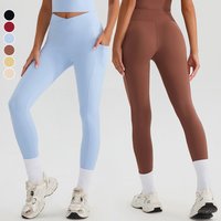 Custom Logo Crossed Waist Gym Yoga Leggings High Elastic Soft Womens Peach Hip Quick Drying Skin Friendly Sports Pants for Women