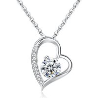 Free Shipping 925 Sterling Silver 5A Heart Zircon Diamond Pendant Choker Necklaces for Women Ladies Girls Fine Fashion Jewelry