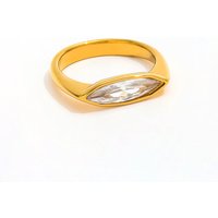 High End 18K PVD Gold Plated Dainty Slender Eye Zircon Stainless Steel D Ring for Women
