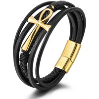 Men's Retro Stainless Steel Cross Charm Braided Leather Bracelet Multi-Layer Genuine Christian Fashion Bracelet Gift