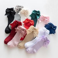 12 Colors New Arrival Children's Solid Fashion Swallow Tail Double Bow Knee Length Princess Socks Gifts