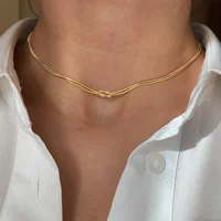 EManco Elegant Minimalist Jewelry Lusterless 14k Gold Plated Knotted Snake Chain Necklace Women's Stainless Steel Accessories
