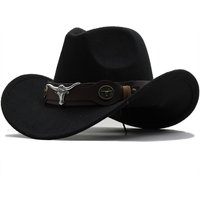 Wholesale Cheap Multiple Size Wide Brim Plain Jazz Women Men Bull Belt Decoration Western Cowboy Hat With Custom logo Acceptable