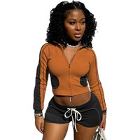 Custom logo Polyester Spandex Zip up Jacket and Shorts 2 Pieces Set Lounge Wear Loungewear Women Clothing Sports Wear Fall