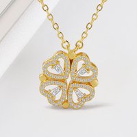 New S925 SilverLove Magnetic Pendant Necklace for Ladies Heart Shaped Clover 4 1 Love Opal for Engagement Lucky Jewelry Gift