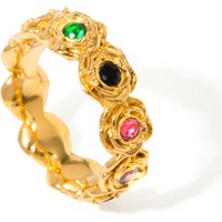 J&D Vintage Luxury Stainless Steel 18K Gold Rings Inlaid Colorful Cubic Zirconia Rose Flower Rings