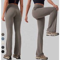 Custom Logo Women's Solid Flare Yoga Pants High Waist Wide Leg Bootcut Yoga Leggings Soft Flare Workout Gym Leggings