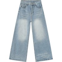 2025 Quality Casual Plain Jeans Straight Cotton Jeans Baggy Sky Blue Jeans