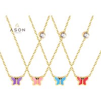 Ason Fashion Jewelry Stainless Steel Wholesale Women 18k Gold Plated Chain Necklace Butterfly Charm Pendant Necklace with Zircon