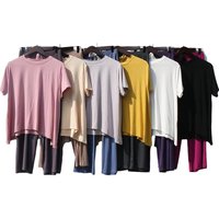 Modal Knitting Pajama Color Contrast Set Summer Breathable Loose Girlfriend Short Sleeve Long Pants Leisure Square Dance Yoga