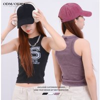 Wholesale Women Summer Crop Top Tshirt Women Sleeveless Crop Top Cotton Blend T Shirt Lady Cotton Crew Neck Printing T Shirt