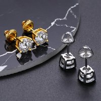 Pass Diamond Tester 0.1-5 Carats Full Size 925 Sterling Silver VVS Moissanite Gold Round Cut Solitaire Diamond Earrings