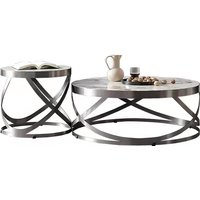 Luxury Living Room Furniture Sliver Stainless Steel Marble Coffee Table Set Center Smart Coffee Table for Home
