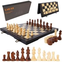 Handmade 15" High Quality Wooden Board Game 2 in 1 Magnetic Chess and Checkers Set for Indoor Play