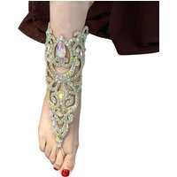 Exquisite Handmade Shiny Rhinestone Diamond Leather Anklet Belly Dancing Feet Chain Performance Foot Decoration