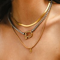 New Chunky 18K Gold Plated Stainless Steel Box Chain Necklace Choker Hypoallergenic Chunky Horseshoe Necklace Jewelry Women