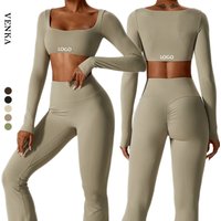 OEM Customized Women Nude Feeling Seamless Square Neck Fitness Sports Tops Sexy Crop Top Gym Quick Dry Long Sleeve Yoga T Shirts