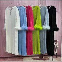 Factory Wholesome Miyaki Plus Size Long Pleated Evening Night Elegant Keyhole Neck Abaya Staight Dresses for Women